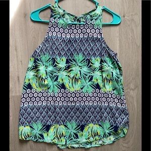 Green & Blue Palm Sleeveless Top